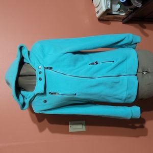 Doublju womens small jacket blue with zippers snaps hood pockets
